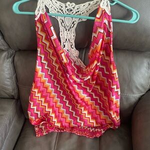 Heart Soul Pink and Orange Zigzag Tank Top